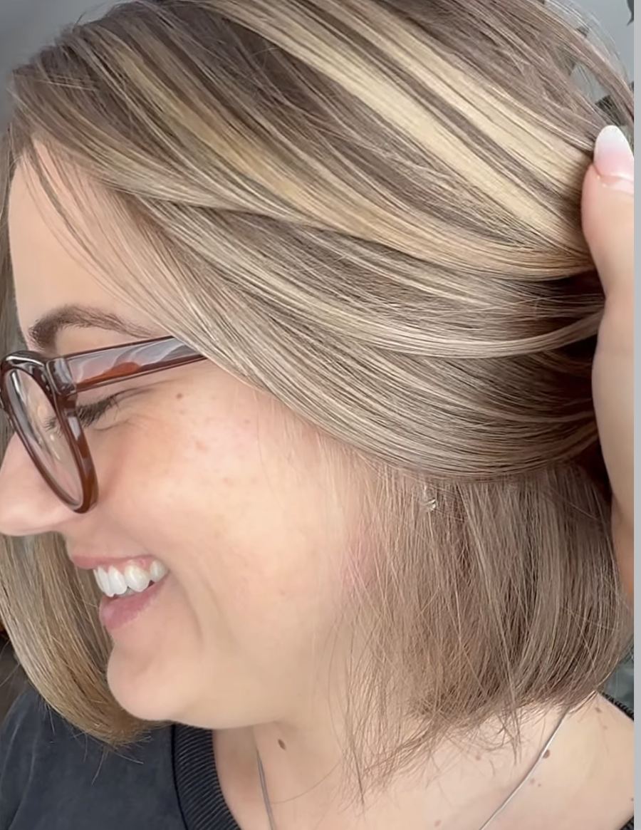 Dimensional blonde highlights on a bob at Ra'pôr Salon in Costa Mesa